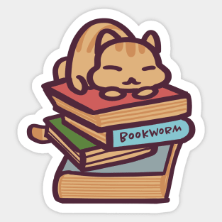 Sleepy Bookworm Cat Sticker